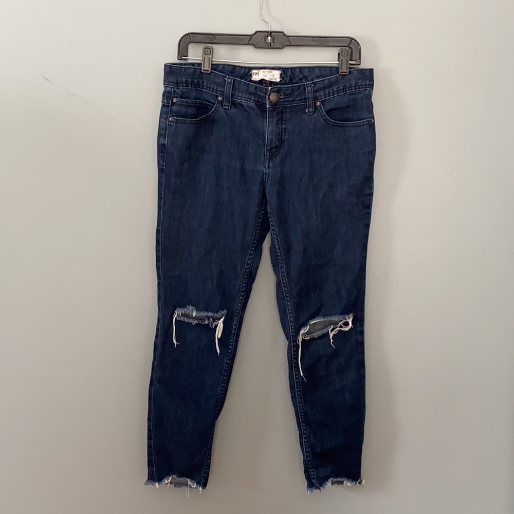 Free People Destroyed Hem Skinny Jeans